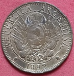  Moeda - Argentina !! Raridade valor de 2 centavos ano de 1892  !! Raridade mais de 135 anos  !! !! ! 