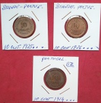 3 Moedas- Portugal !! valor de 10 centavos anos de 1924/ 25 e 1926 !! matarial bronze !!