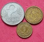 3 Moedas - Alemanha  !! Valor de 2 Mark !! Raro Aluminio !! E + 2 pecas com desenho de trigo !! Ano de 1924 !!   !!!!  !