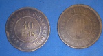 2 Moedas / Brasil - valor de 40 reis anos de 1900 e 1908 !!  material bronze !1