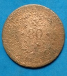 Moeda/Brasil - Cobre - 80 réis data de 1830 R , casa da moeda de Rio de janeiro !! !!!