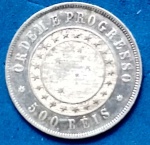 Moeda/ Brasil !! Prata !!  Valor de 500 reis ano de 1889  !! Soberba !!  Valor de mercado 70,00 Reais   !!!  !