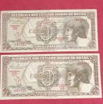 2 Cedulas - Brasil - valor de 5 cruzeiros tipo Indio !! serie 012 e 076 !! estado Mbc +++