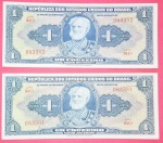 2 cedula ; Brasil  - valor de 1 Cruzeiros Flor de estampa !! Autografada !! numeracao sequencial tipo radar interno !!  0(8338)1 e 0(8338)2 !! dificil de aparecer !!