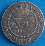 Moeda / Brasil- valor de XL  Réis , ano de 1803  , modelo coroa Baixa !! material cobre !! ! valor estimado de mercado= 190,00 Reais !!