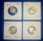 4 Moedas/ USA = Prata !! Dime !! Anos da segunda Guerra Mundial !! 1941/42 /43 e 1944 !!  perfeito para completar coleção !!