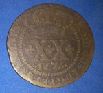 Moeda/ Brasil - cobre !! Valor de XX Réis ano de 1775 !! Brasil Colonia  !!! Data muito legivel !! Coroa alta !! catalogo marca MBC = 350 R$  !! !!  !!  !! 