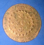 Moeda/ Brasil - valor de 20 Reis ano de 1825 R , casa da Moeda Rio de janeiro !! Cobre , disco fino !! praticamente soberba !! valor estimado= 100, 00 R$ , com patina de época !!
