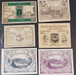 6 cedulas tipo NOt Geld - procedencia da Alemanha do tempo da Hiperinflação do ano de 1920 !! valores similares mais peças diferentes .. !! acervo de colecionador !!