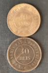 Moeda - Brasil !! 2 peças valor 40 reis em material bronze data de 1907 e 1908 !! tempo da Republica !!