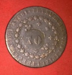 Moeda/Brasil - Cobre !! Valor de 20 Réis com carimbo de 10 Réis  !! Ano de 1825 R !! Casa da moeda do Rio de janeiro  !! Com patina de época !!  Valor de mercado= 60,00 Reais 