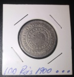 Moeda - Brasil !! valor de 100 Reis !! data ano de 1900 !! em cupro-niquel !! muito nitida !! ja muito escassa !! alto valor de mercado !!