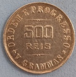 Moeda - Brasil - valor de 500 Reis ano de 1907 !! material prata !! , otimo estado ... MBC +++ !! data dificil de aparecer ...