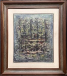 Antônio Bandeira (1922-1967). Óleo sobre tela, composição abstrata com paisagem de árvores refletida