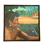 Walderedo Jr.: "Indío" , óleo s. tela , ass. inf. centro e dat. 73. Med. 54 x 54 cm (Nota Biográfica: Walderedo de Oliveira Júnior. (Rio de Janeiro RJ 1955). Pintor, desenhista e gravador. Estuda com Ivan Serpa (1923-1973) em 1970 no Centro de Pesquisa de Arte, no Rio de Janeiro. Em 1975 muda-se para Paris (França), onde permanence por seis anos. Lá diploma-se em pintura e desenho pela École Nationale Supérieure des Beaux-Arts Escola Nacional Superior de Belas Artes. Expõe seus trabalhos em individuais em várias cidades como Paris, Amsterdã (Holanda) e Marrakesh (Marrocos), entre outras. Depois de viver por seis meses em Marrocos volta ao Brasil, em 1982, permanecendo por 15 anos no Rio de Janeiro. Participa de exposições no Rio de Janeiro, em São Paulo, na Alemanha e nos Estados Unidos, para onde viaja em 1983. Em 1997 muda-se para Tóquio (Japão), onde reside por três anos. Em 1997 ministra palestras sobre arte criativa e meio ambiente, na Faculdade de Tóquio. Nesse mesmo ano participa do World Art Festival 1997, em Kyoto (Japão). Em 1998 participa do US-Japan Earth Commit em Tóquio. No ano 2000 volta a viver no Brasil.)