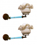 Par de belíssimos e antigos apliques de parede em bico de gás , adaptados para luz elétrica , com braços em opalina francesa azul ,e cúpulas em vidro. séc . XIX. Med. 40 cm
