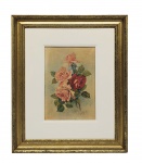 Assinatura não decifrada: "Rosas", óleo s. tela , ass. inf dir. e dat. 1955. Med. Mi 31 x 21 cm Me 57 x 46 cm