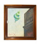 Aloysio Zaluar (Rio de Janeiro RJ 1937):  "Baloarte nº6", óleo s. chapa , ass. inf. esq. e dat. Rio 1979. Med. Mi 34 x 31 cm  Me 44 x 41 cm  (Nota Biográfica: Aloysio Zaluar é pintor, gravador e cineasta. Estudou pintura na Escola Nacional de Belas-Artes entre 1956 e 1961, e aprendeu gravura com Goeldi e Darel Valença Lins. Em 1964, realizou sua primeira mostra individual na Galeria Santa Rosa, no Rio de Janeiro. Participou de diversas edições do Salão Nacional de Arte Moderna, no Rio de Janeiro, entre 1958 e 1967. Em 1965, foi um dos fundadores da Escola de Belas-Artes de Santa Maria, no Rio Grande do Sul. Entre as exposições de que participou, destacam-se: Arte Contemporânea Brasil-Senegal, no MAM/RJ, em 1975; Panorama das Artes Gráficas Brasileiras, no MAM/SP, em 1977; Bienal Latino-Americana de São Paulo, no Parque do Ibirapuera, em 1978; Universo do Futebol, no MAM/RJ e na Acervo Galeria de Arte, no Rio de Janeiro, em 1982; e Retrospectiva, no CCBB, no Rio de Janeiro, em 1993. Atua também como autor do filme O Clóvis Vem Aí, realizado em 1977.