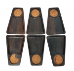 Conjunto de seis petisqueiras em jacarandá dos anos 50. Med. 14 x 8 x 22 cm
