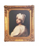 Escola Italiana : "Retrato de Beatrice Cenci": óleo s. tela . sem assinatura, finamente emoldurado. Med. Mi 60 x 48 cm  Me 80 x 68 cm .(Nota: Retrato de Béatrice Cenci segundo Guido Reni. Belíssimo exemplar do século XIX, muito decorativo, limpo e restaurado. e bela moldura de madeira e estuque dourada a buril )