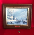 Reprodução decorativa de uma obra do artista impressionista Camille Pissarro no estilo típico das décadas de 1980 e 1990.