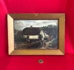 Pintura a óleo que retrata paisagem rural produzida por H. Vieugd na Holanda entre 1930 a 1950 .