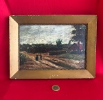 Pintura a óleo que retrata paisagem rural produzida por H. Vieugd na Holanda entre 1930 a 1950 .