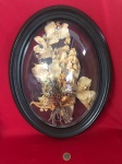 Quadro decorativo de flores desidratadas com vidro bombê das décadas de 1970 e 1980