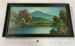 Pintura de paisagem clássica feita com técnica a óleo com tema de paisagem  87cm X 46cm  com moldura .