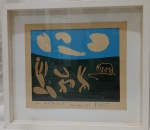 PABLO PICASSO (1881 - 1973) "Figuras em Movimento", serigrafia colorida, assinada e datada (1962) a lápis na parte inferior. Medidas: total 46 x 52 cm. Só serigrafia: 32 x 38 cm.