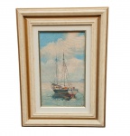 Eduardo Carlson - (Bauru SP,  27/09/1924 -- )    "BARCO"  Pintura a óleo sobre Eucatex. Assinado  C.I.D     Mediadas total:  41 x 31 cm.