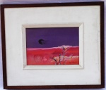 Marcio Costa  "No espaço meu mundo" - Pintura óleo sobre tela tit. , dat. 73 e ass. no verso.  Medidas:  16 x 22 cm. com mold. 33 39 cm.