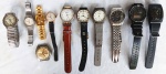 Lote contendo 11 relógios de pulso diversas marcas, tipo: Dumont, Tissot, Technos.... (Não testados e 1 necessitando de pulseira).