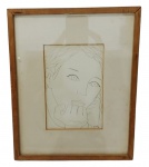 Guima (Luiz Moreira Castro Toledo de Souza Guimarães) (Taubaté, 1927 - São Paulo, 1993) - Desenho representando figura feminina, assinado Guima e datado de 1979. Acompanha moldura em madeira. Medidas: Moldura: 22 x 27 cm e Imagem: 10 x 15 cm.