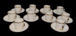 Real. Dez xícaras para café em porcelana nacional, esmaltada na cor branca filetes em ouro. Manufatura no verso,. Em ótimo estado.