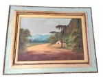 V. Sopan. óleo sobre tela "Paisagem rural", assinado no canto inferior direito. Acompanha moldura em madeira com acabamento trabalhado. Medidas: 90 x 71 cm (moldura) e 64 x 45 cm (tela).