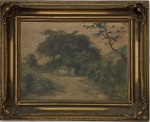 ARAUJO LIMA (Portugal, 1883 - Rio de Janeiro, 1958) - Obra em óleo sobre tela representando "Paisagem Campestre", assinada no canto inferior esquerdo, datada 1945, localizada Rio de Janeiro, protegida por moldura de madeira com acabamento em florões em ouro velho. Medida da obra 45 x 34cm. Medida total 49 x 60cm.