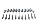 METAL PRATEADO, lote com onze (11) colheres confeccionadas em metal espessurado a prata da manufatura FRACALANZA, cabo liso, sendo 9 para chá e 2 para café, banho em bom estado.