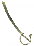 MILITARIA, uma (1) espada decorativa confeccionada em metal dourado com lâmina curva com cinzelado de elementos vegetalistas e gravação arábica, guarda com acabamento em formato de serpente e empunhadura torsa, leves sinais de oxidação, medindo 86cm de comprimento.