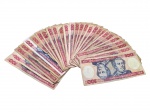 CÉDULAS, vinte e sete (27) cédulas brasileiras do BANCO CENTRAL DO BRASIL, no valor de 100, de mesmo padrão monetário. Apresentando sinais do tempo, vincos e desgastes, manchas e algumas rasgadas.