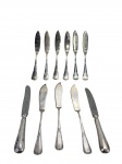 METAL PRATEADO / WOLFF - FRACALANZA - (11) peças confeccionadas em metal espessurado à prata sendo (9) para peixe e (2) de sobremesa , decorações distintas , med : 19 cm / 22 cm , apresentam sinais de uso .