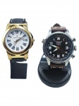 RELÓGIOS, dois (2) relógios de pulso, sendo: A) 1 Aviator Smart Watch | AVW79215G327, caixa em aço escovado, pulseira em couro na tonalidade marrom e fundo preto, medindo 4,5cm e B) 1 MONTE CARLO, modelo MC8041, caixa em metal dourado e pulseira em couro na tonalidade preta, medindo 4cm, sinais de uso e pequenos bicados no vidro. Ambos não testados e sem garantia de funcionamento ou autenticidade.