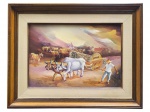 M; MARIANO (?), "Carro de Boi", OST., moldura em madeira, medindo 64x80cm e tela 37x54cm.