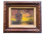 CID GALVÃO (1930), "Embarcação", OST. datada de 1989, moldura em madeira, medindo 31x36,5cm e tela 15x20,5cm.