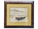 Mário Machado Portella (1897  1964), "Canoa", PSP. datado de 1955, moldura em madeira escura, pintura com pequenas marcas do tempo, moldura medindo 69,5x77cm e obra 36x44cm.