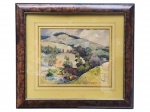 Mário Machado Portella (1897  1964), "Paisagem", PSP. datado de 1952, moldura em madeira escura, pintura com pequenas marcas do tempo, moldura medindo 69,5x77cm e obra 36x44cm.