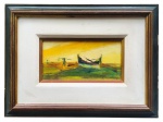 PEDRO LOUREIRO (?), "Canoa", OST. c/ moldura em madeira patinada, medindo 35x46,5cm e tela 11,5x23cm.