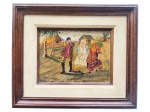 SEM ASSINATURA, "Figuras Campestres", OSE. c/ moldura em madeira escura, apresenta marcas do tempo na obra, moldura medindo 31,5x37,5cm e obra 15,5x21,5cm.