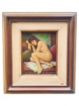 ASSINATURA DESCONHECIDA, "Nu Feminino", OSE. c/ moldura em madeira escura, manchas no paspatur, moldura medindo 52x47cm e obra 26,5x21cm.