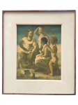 QUADRO, uma (1) reprodução emoldurada do artista PORTINARI, representando composição figurativa com crianças à beira-mar, moldura em madeira, medindo 57x50cm e reprodução 37x30cm.